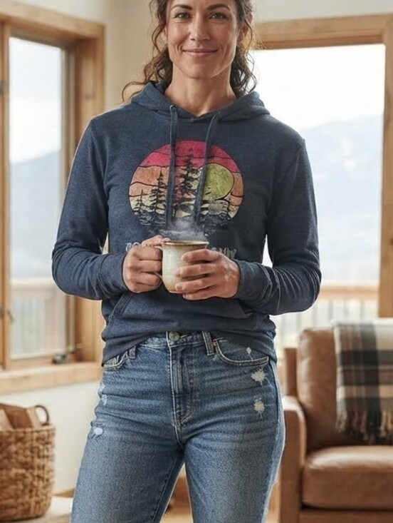 Smart Blanks Tops - Rocky Mountain National Park Heather Blue Graphic Hoodie Sweatshirt Oversized